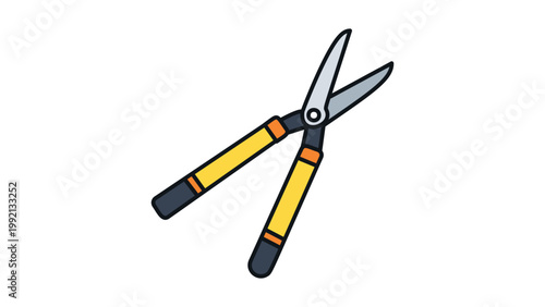 Hedge Trimmer and Garden Shears Editable Stroke Vector Icon. Modern Flat Illustration of Long-Handled Landscaping Tool for Gardening, Yard Maintenance, and Pruning on a White Background.