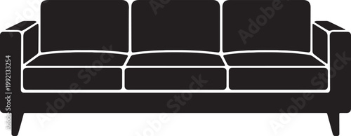 Modern sofa silhouette, three seat couch furniture minimal vector icon