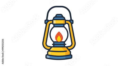 Camping Lantern Vector Icon with Editable Stroke. Modern flat illustration of a vintage oil lamp or hurricane lantern with a burning flame, ideal for outdoor adventure and hiking gear graphics.