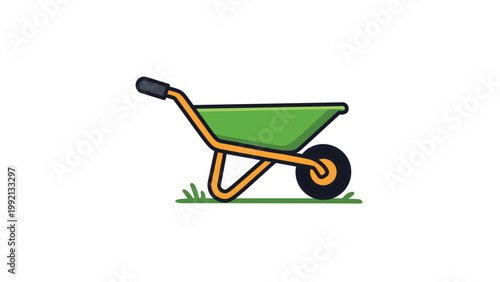 Modern Flat Wheelbarrow Garden Vector Icon Illustration on White Background. A Single Wheel Garden Cart with Editable Stroke for Landscaping, Yard Work, and Gardening Equipment Design Projects.