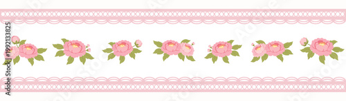 Pink Rose Wedding Border Banner with Lace Stripes Elegant Romantic Floral Design
