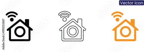 Smart home security camera icon on white background with wifi symbol