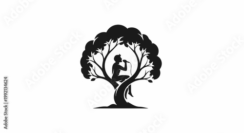 Silhouette of person singing into microphone within a stylized tree