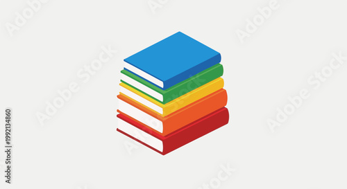 Stacked isometric books in a spectrum of bright colors