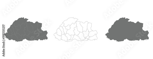 Bhutan country map with administrative divisions gray graphic.