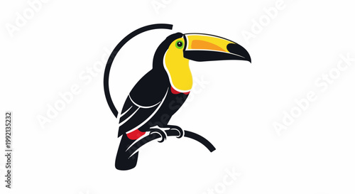 Stylized illustration of a toucan perched on a branch
