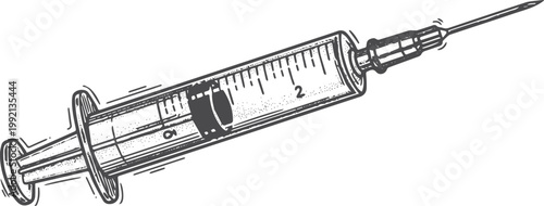 Black and white of a medical syringe injection