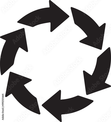 Black arrows forming a circular flow on white background