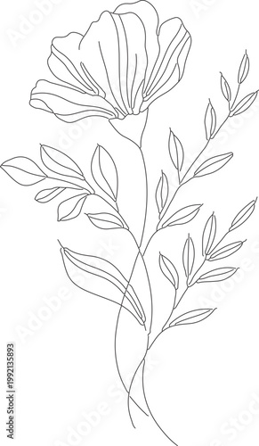Black outline of a single flower with leaves
