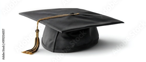 Black graduation cap with a tassel on a white background. The cap is shown from the side and leaves space for additional text or ideas