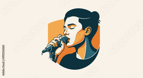 Stylized pixel art of a person singing into a microphone with closed eyes