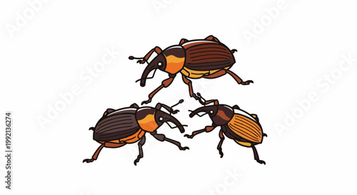 Three cartoon insects with prominent snouts and segmented bodies pose playfully