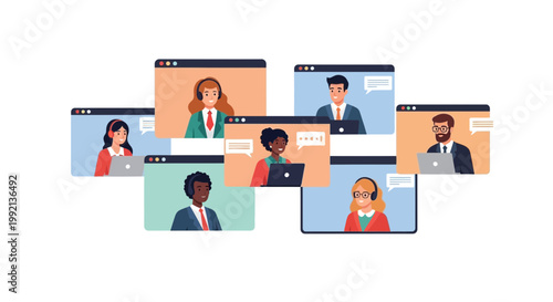 Diverse team video conferencing, online meeting, remote work, business communication