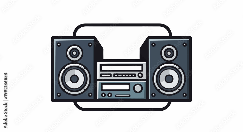 Fototapeta premium Vintage stereo system with two speakers and central audio unit
