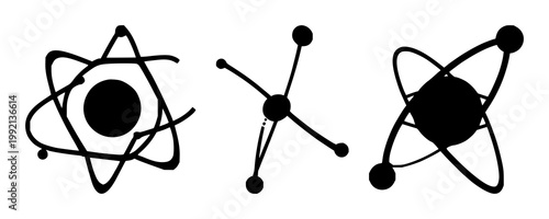 Quantum computing qubit atom icon set with solid black icon style featuring quantum, atom, qubit with vector illustration and design