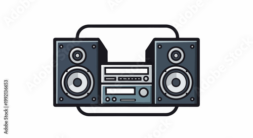 Vintage stereo system with two speakers and central audio unit