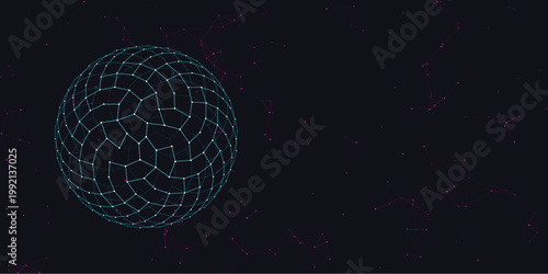 Abstract Geometric Sphere: An artistic and technical visualization of a geometric sphere composed of interconnected lines and points, floating against a dark, expansive backdrop.