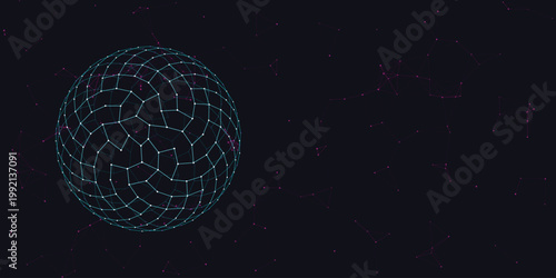 Digital Sphere of Innovation: A mesmerizing digital representation of a sphere, woven with a network of interconnected points, orbits gracefully in the vast expanse of space.