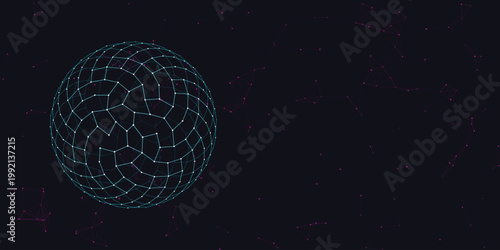 Abstract Sphere on Dark: An eye-catching and modern geometric design, featuring a complex network of lines forming a sphere, set against a deep, dark backdrop that accentuates its intricate structure.