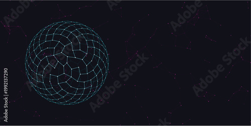 Abstract Networked Sphere in Cosmic Canvas: A luminous, interconnected sphere floats against a backdrop of the vast cosmos, radiating a sense of technological sophistication and boundless data flow.