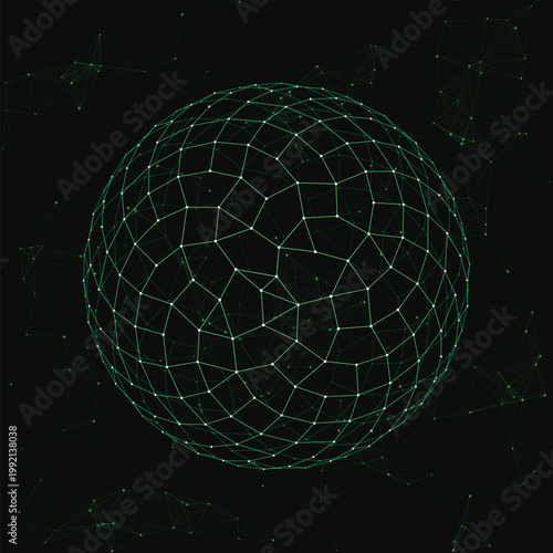 Digital Sphere: A luminous, intricate sphere floats against a deep, dark backdrop, with connecting lines and nodes suggesting connectivity, data, and the interconnectedness of systems.
