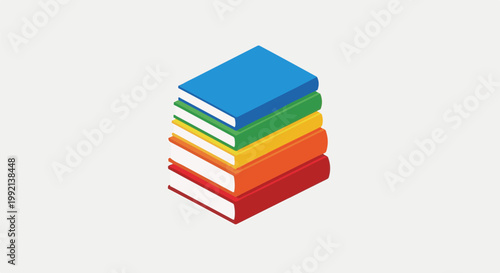 Stacked isometric books in a spectrum of bright colors