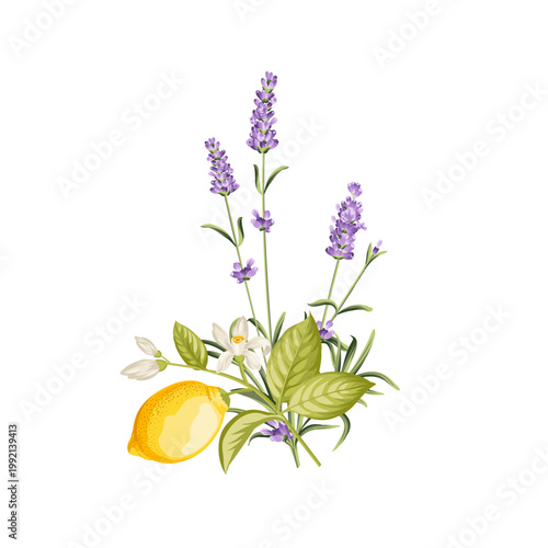 Lavender and lemon bouquet with blossoms