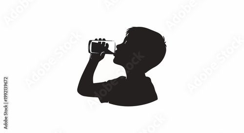 Silhouette of a young person drinking from a bottle