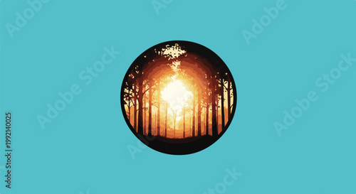 Sunbeams pierce through pixelated forest trees, creating a vibrant glow