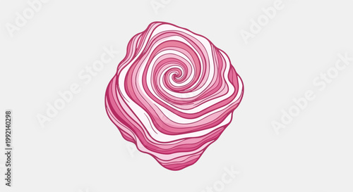 Swirling pink and white abstract shape with wavy lines on a light grey background