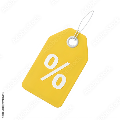Bright yellow discount price tag with percentage symbol for sales promotions