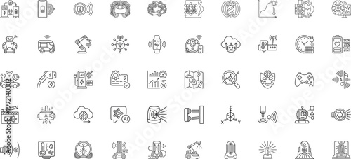 Electric Vehicle Ecosystem and Consumer Electronics AI Icons