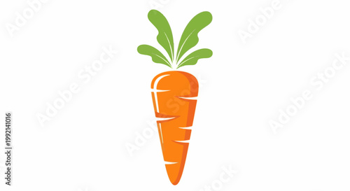 Stylized orange carrot with green leafy top on white background