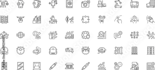 Smart home appliances and industrial warehouse material handling icons
