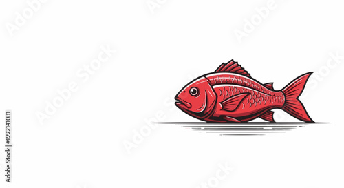 Stylized red fish illustration with detailed scales and fins on a white background
