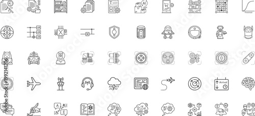 Modern business and quantum computing icons for document management and tech