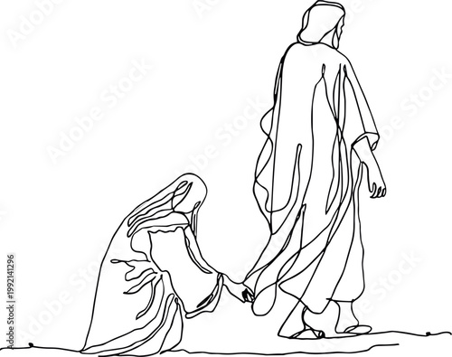 Woman Touching Jesus Svg, Hem of His Garment svg, Woman Touches Jesus Line Art Svg