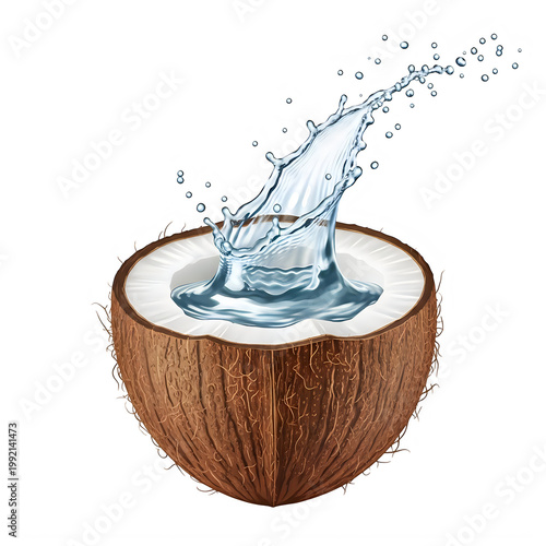 Fresh coconut with a stream of water flowing from its top