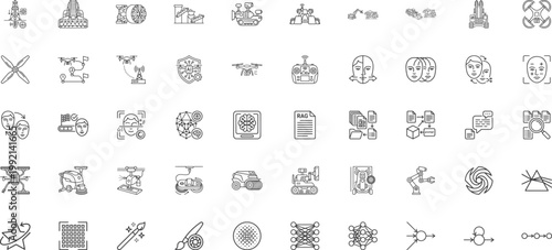 Advanced Drone Technology and Neural Network Architecture Icons