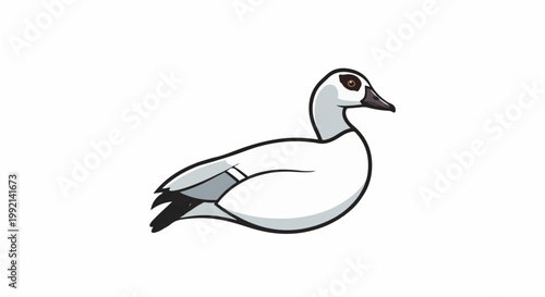 Stylized white duck with grey wing accents and dark eye