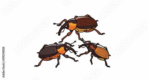 Three cartoon insects with prominent snouts and segmented bodies pose playfully