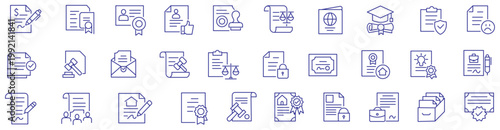 Legal documents icon set. Editable line icons. Vector illustration.