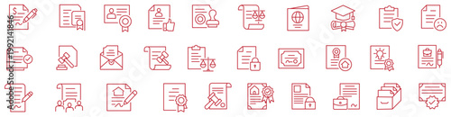 Legal documents icon set. Editable line icons. Vector illustration.