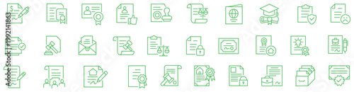 Legal documents icon set. Editable line icons. Vector illustration.
