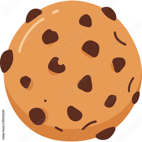 An illustration of a chocolate chip cookie on a white background