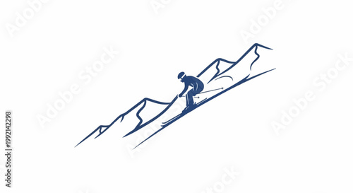 Stylized skier descends a steep mountain slope