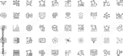 Advanced manufacturing and scientific research laboratory icon set