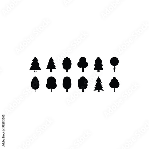 Set of minimal istic tree silhouette icon vector illustration.
