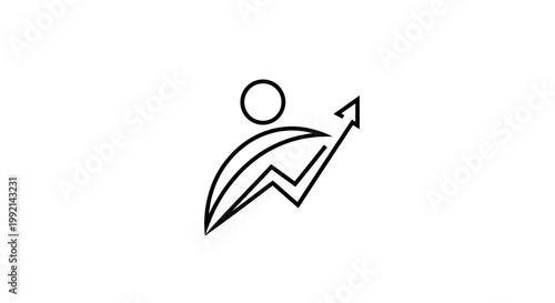 Minimalist logo of a person with an upward trending graph, symbolizing personal growth on isolated white background.
