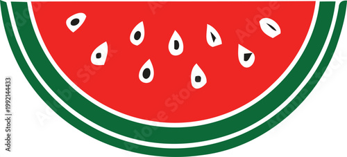 Half slice of watermelon with green rind and red flesh